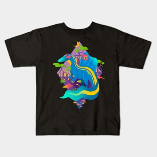 Blue Spinosaurus Dinosaur in Mangrove Swamp Kids T-Shirt